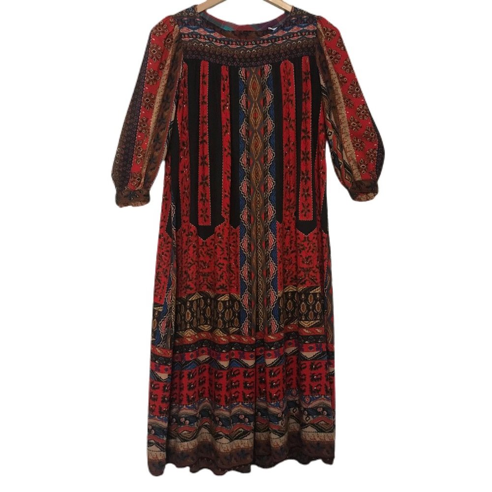 Jackie Bernard Women's Boho Multicolored Aztec 3/4 Puff Sleeve Kaftan Dress 8